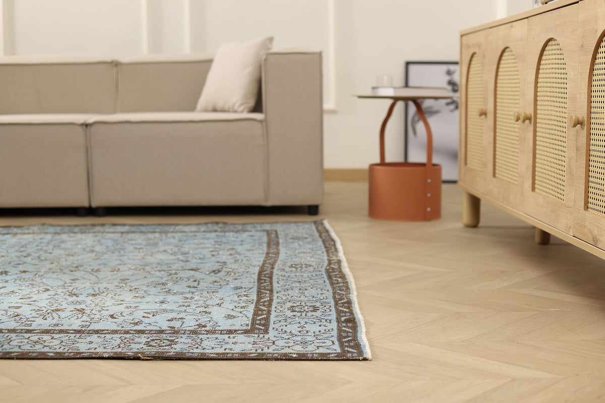 Vintage Isparta Turkish Area Rug 6x9 ft — Blue Floral