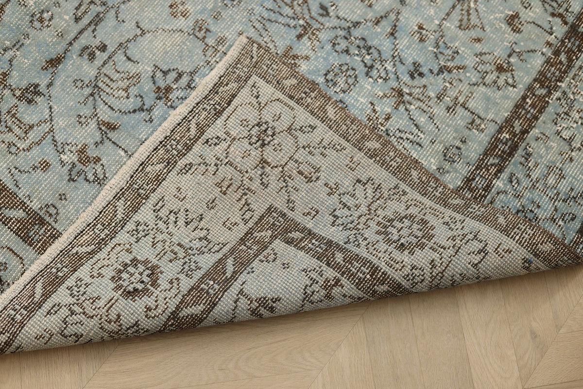 Vintage Isparta Turkish Area Rug 6x9 ft — Blue Floral
