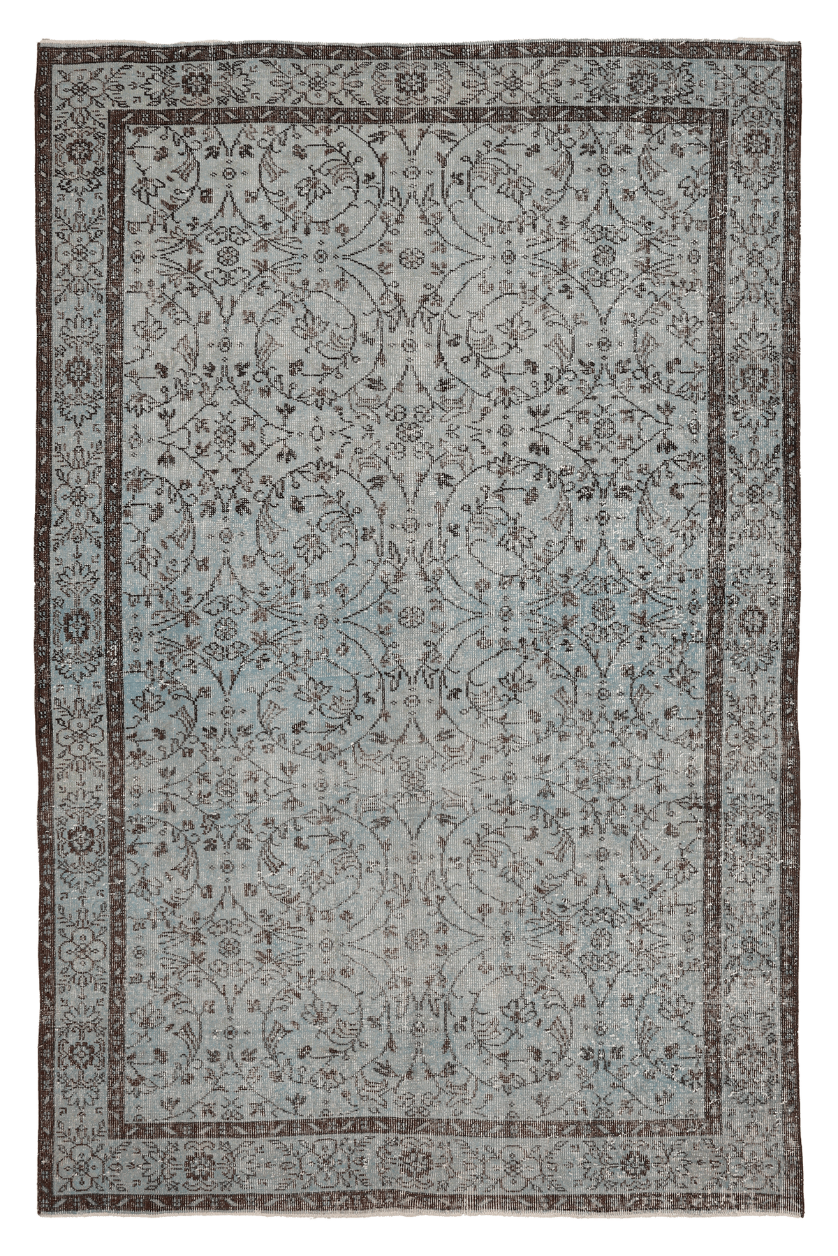 Vintage Isparta Turkish Area Rug 6x9 ft — Blue Floral
