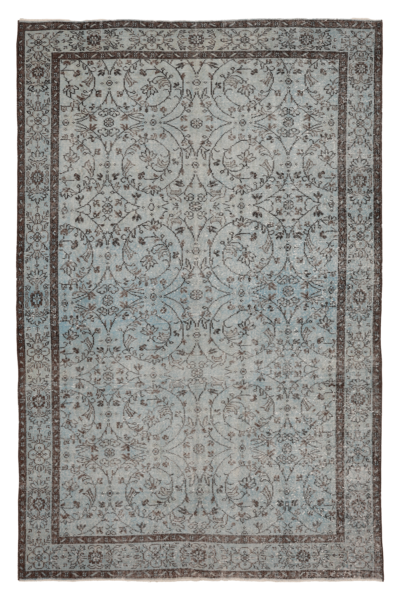 Vintage Isparta Turkish Area Rug 6x9 ft — Blue Floral