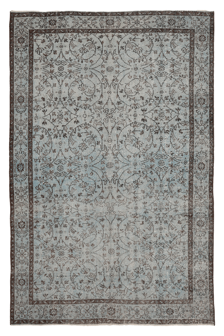 Vintage Isparta Turkish Area Rug 6x9 ft — Blue Floral