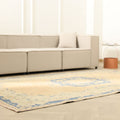 Vintage Isparta Turkish Area Rug 5x10 ft — Beige & Blue Floral