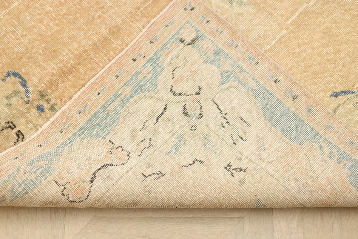 Vintage Isparta Turkish Area Rug 5x10 ft — Beige & Blue Floral