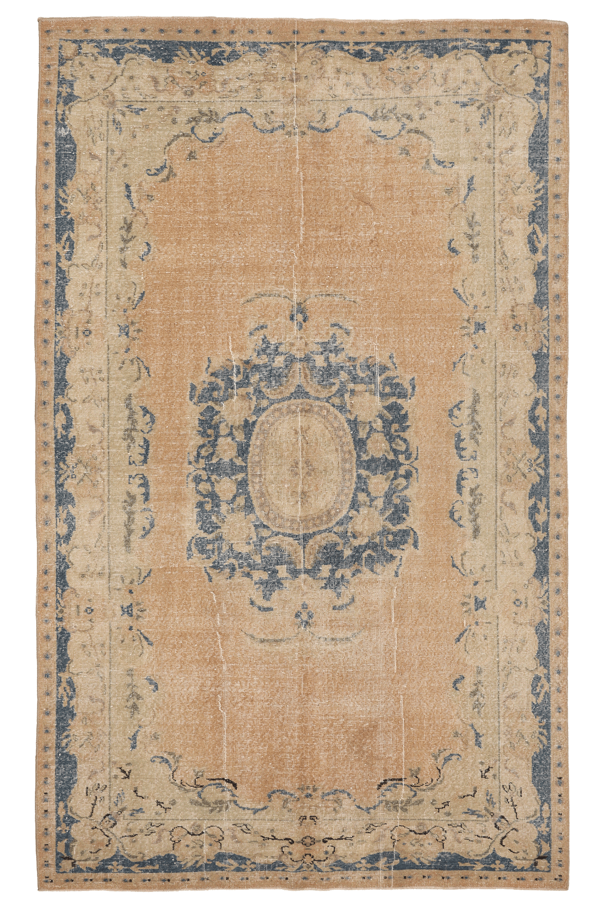 Vintage Isparta Turkish Area Rug 5x10 ft — Beige & Blue Floral