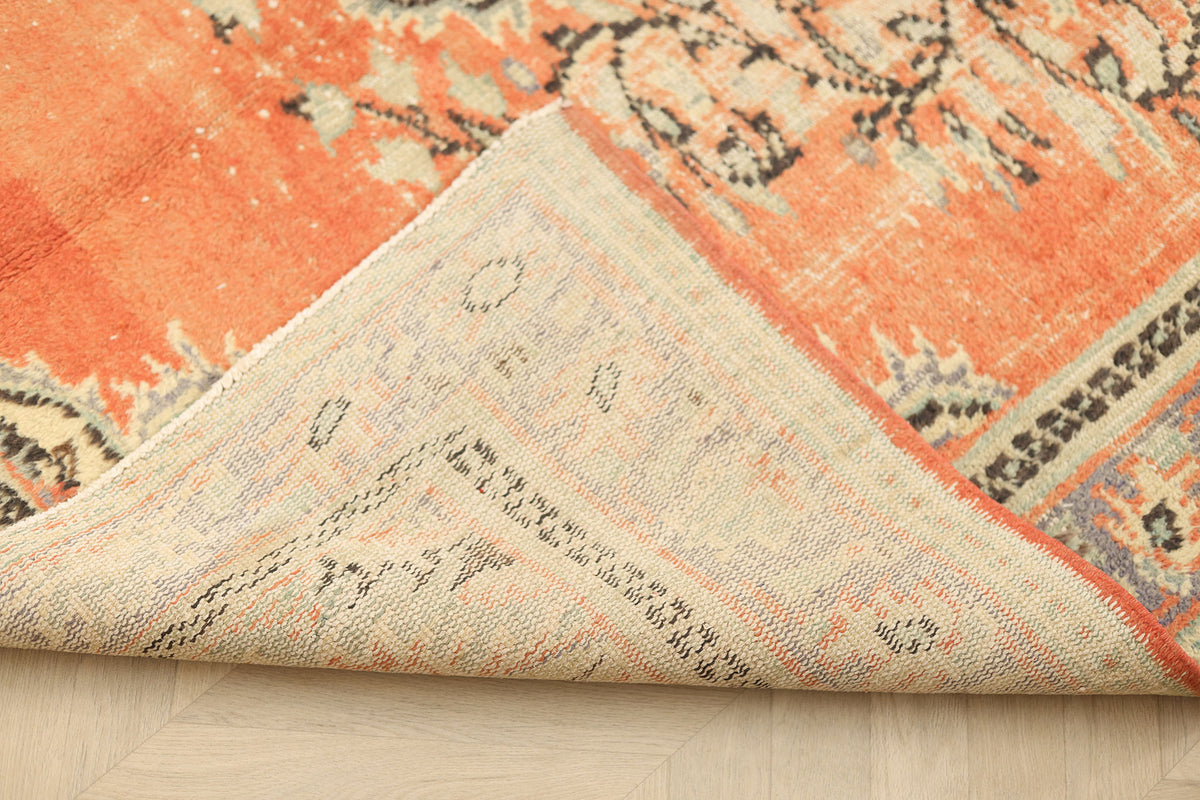 Vintage Manisa Turkish Area Rug 5x9 ft — Orange Floral (No. 40592)