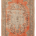 Vintage Manisa Turkish Area Rug 5x9 ft — Orange Floral (No. 40592)