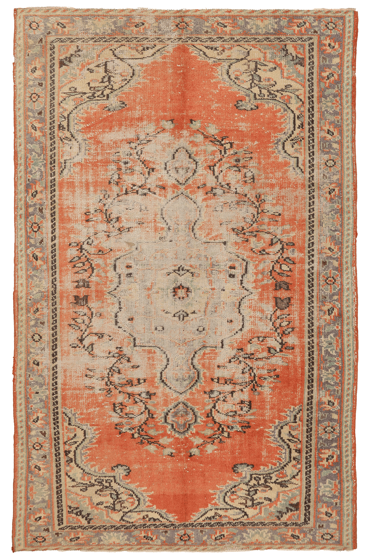 Vintage Manisa Turkish Area Rug 5x9 ft — Orange Floral (No. 40592)