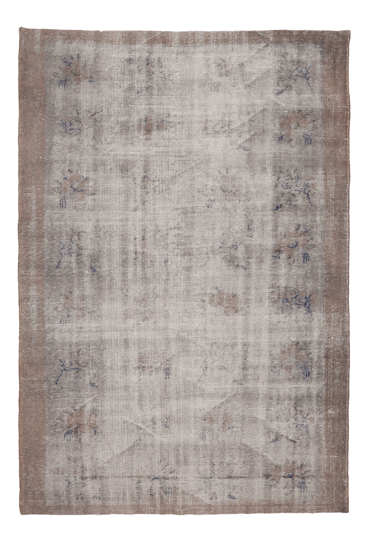 Vintage Manisa Turkish Area Rug 6x8 ft — Gray & White Distressed