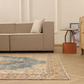 Vintage Isparta Turkish Area Rug 6x10 ft — Blue & Beige Floral (No. 40597)