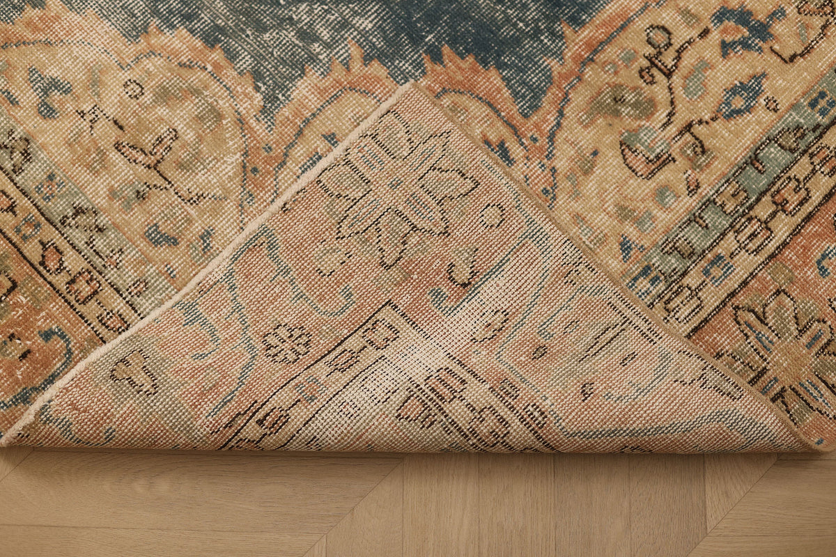 Vintage Isparta Turkish Area Rug 6x10 ft — Blue & Beige Floral (No. 40597)