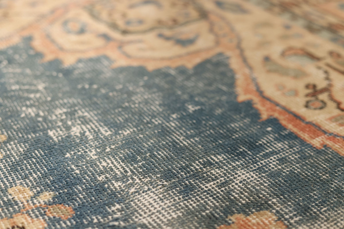 Vintage Isparta Turkish Area Rug 6x10 ft — Blue & Beige Floral (No. 40597)