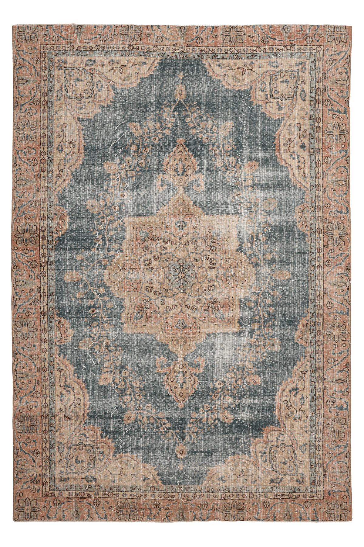 Vintage Isparta Turkish Area Rug 6x10 ft — Blue & Beige Floral (No. 40597)