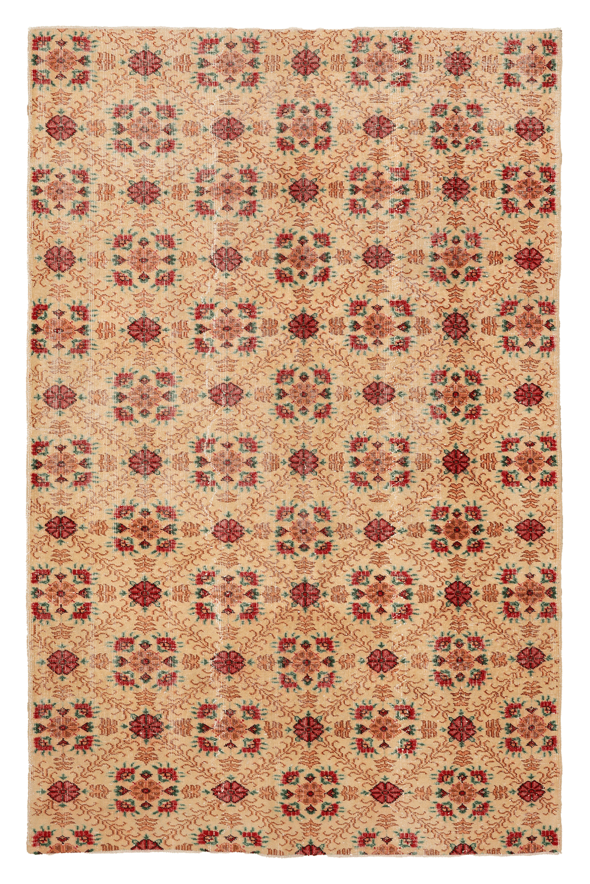 Vintage Isparta Turkish Area Rug 5x9 ft — Beige & Red Floral (No. 40601)