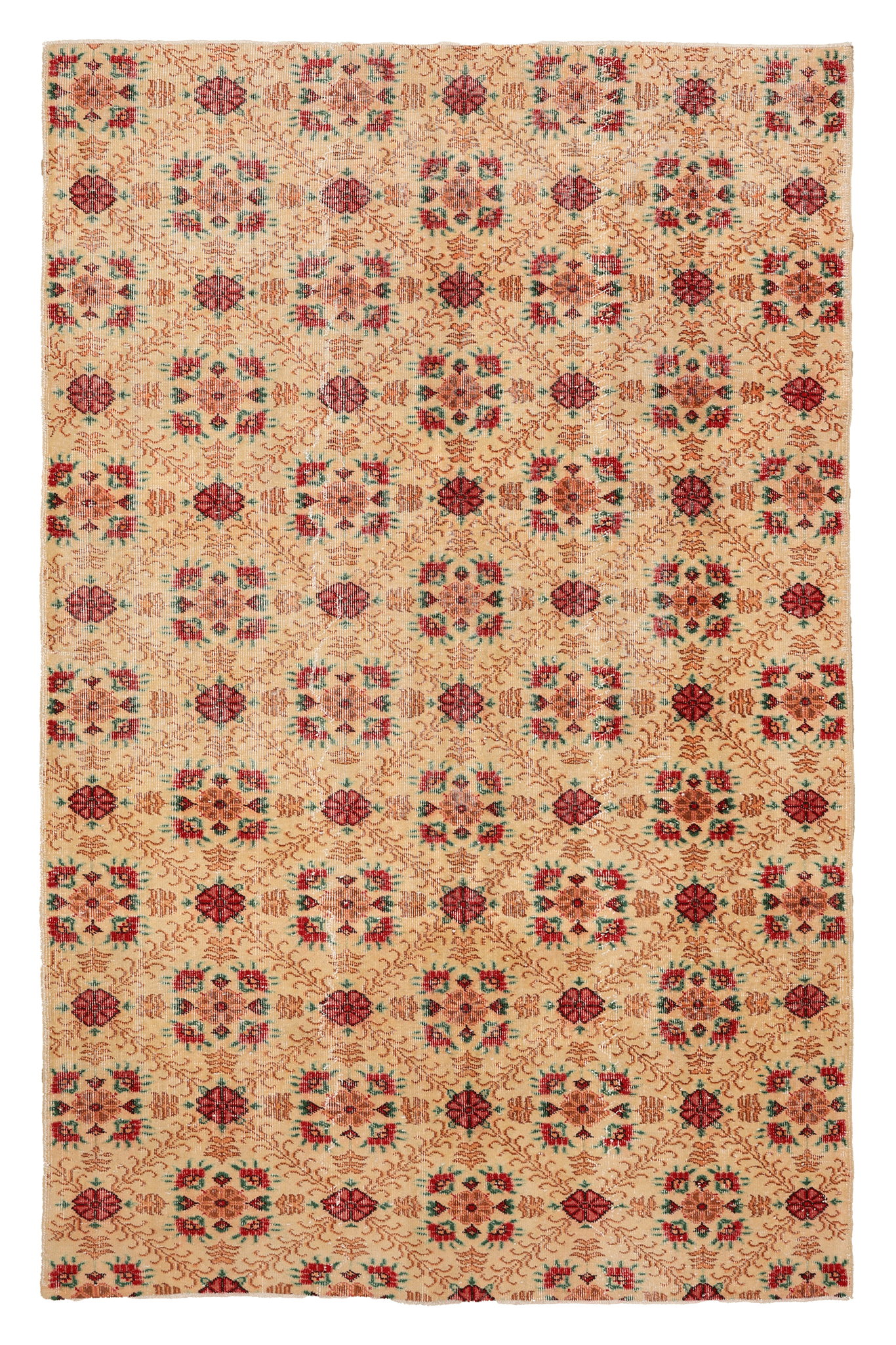 Vintage Isparta Turkish Area Rug 5x9 ft — Beige & Red Floral (No. 40601)