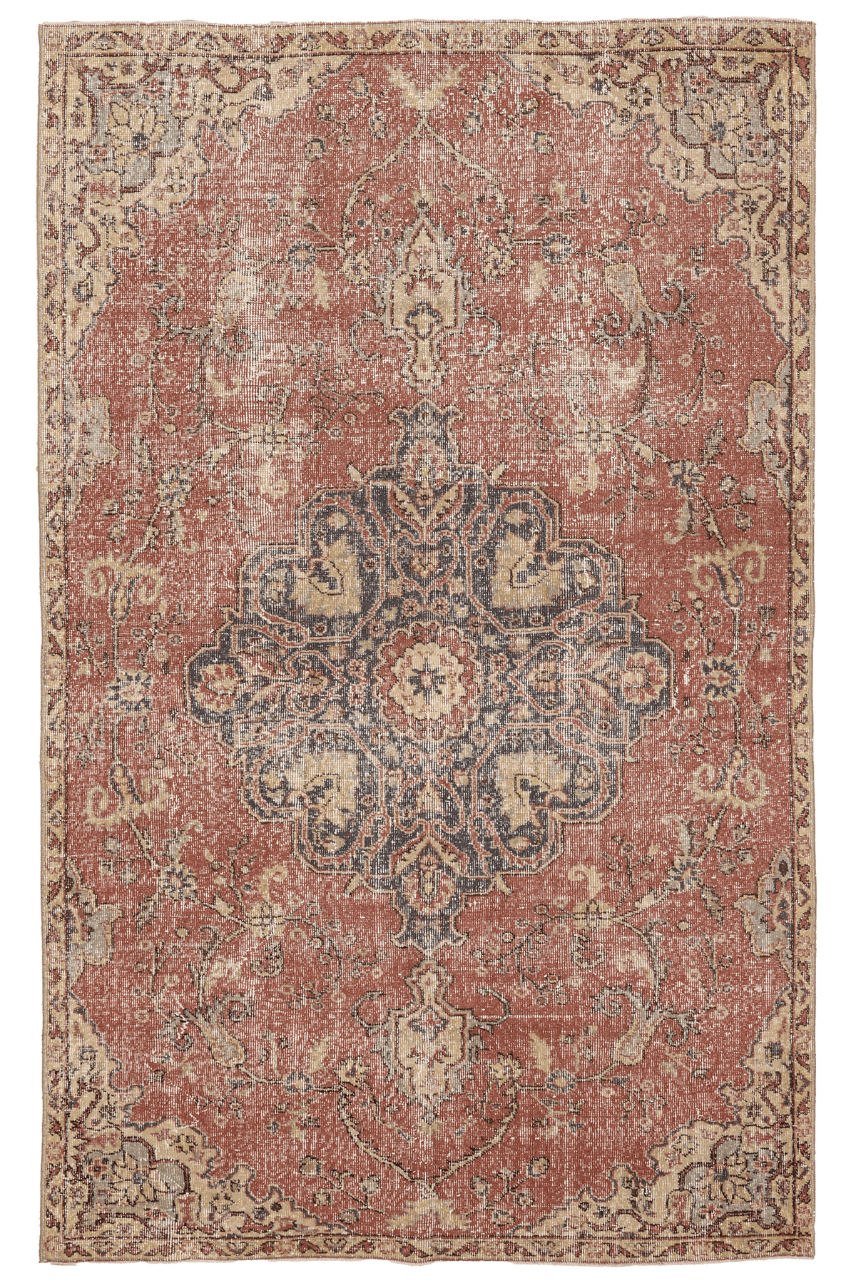 Vintage Isparta Turkish Area Rug 5x8 ft — Red & Beige Floral (No. 40603)