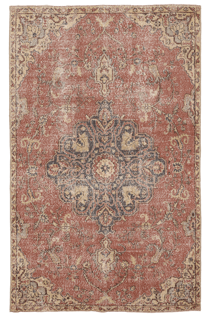 Vintage Isparta Turkish Area Rug 5x8 ft — Red & Beige Floral (No. 40603)