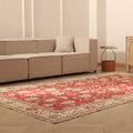 Vintage Isparta Turkish Area Rug 6x11 ft — Red & Beige Floral
