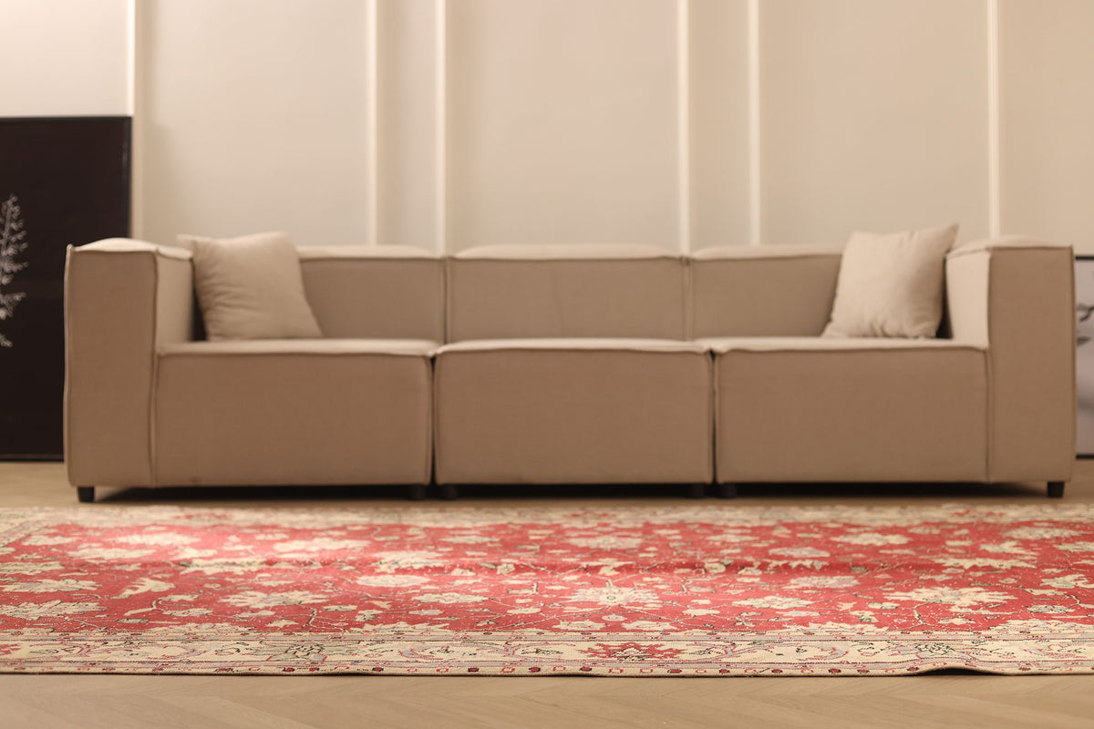 Vintage Isparta Turkish Area Rug 6x11 ft — Red & Beige Floral