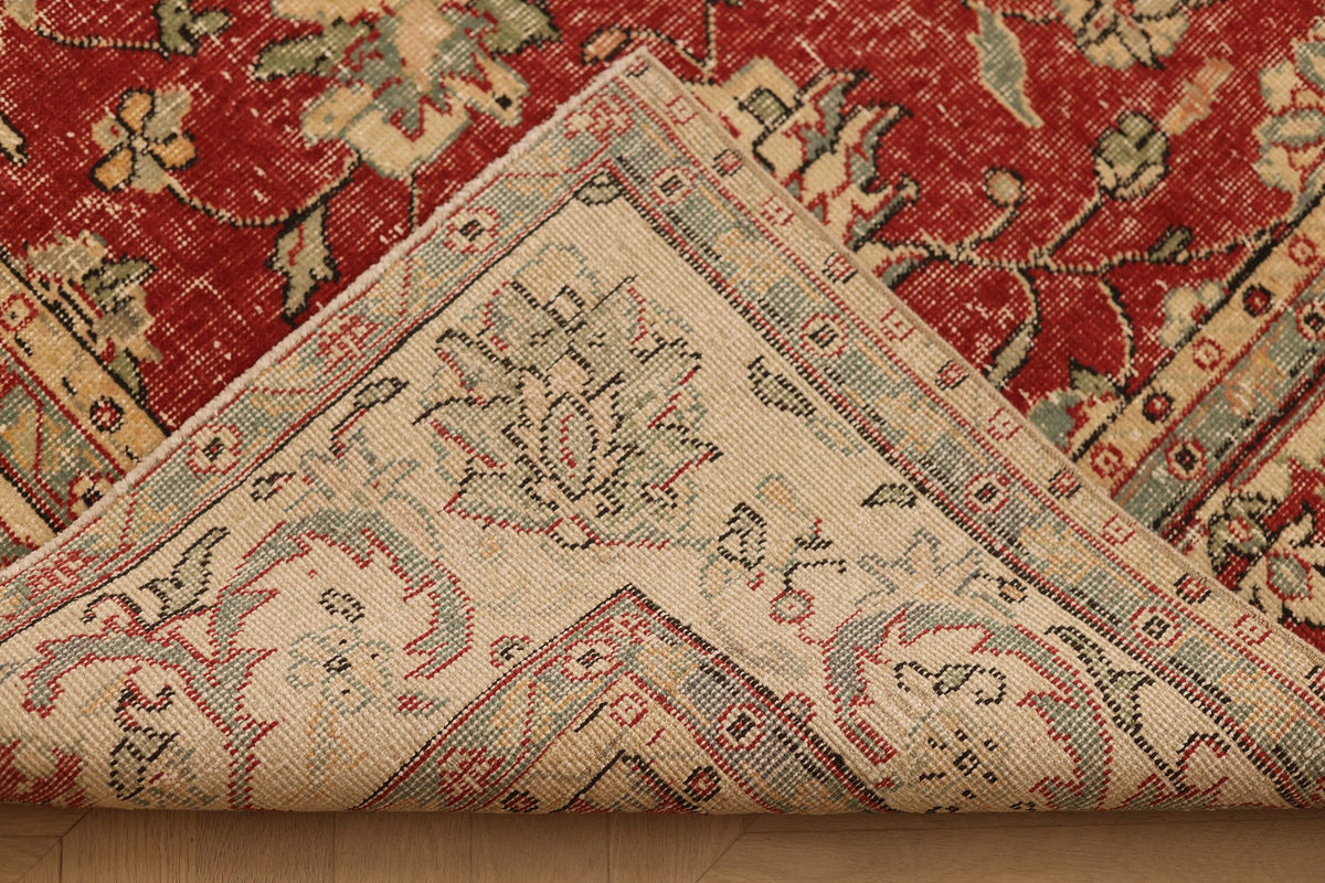 Vintage Isparta Turkish Area Rug 6x11 ft — Red & Beige Floral