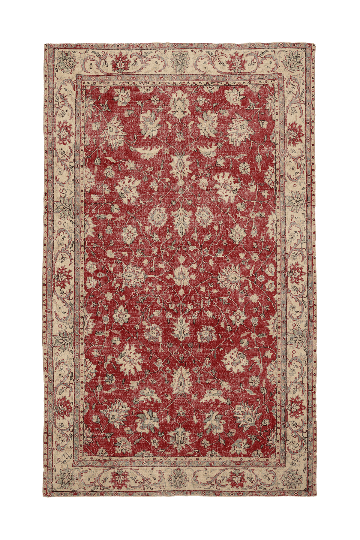 Vintage Isparta Turkish Area Rug 6x11 ft — Red & Beige Floral