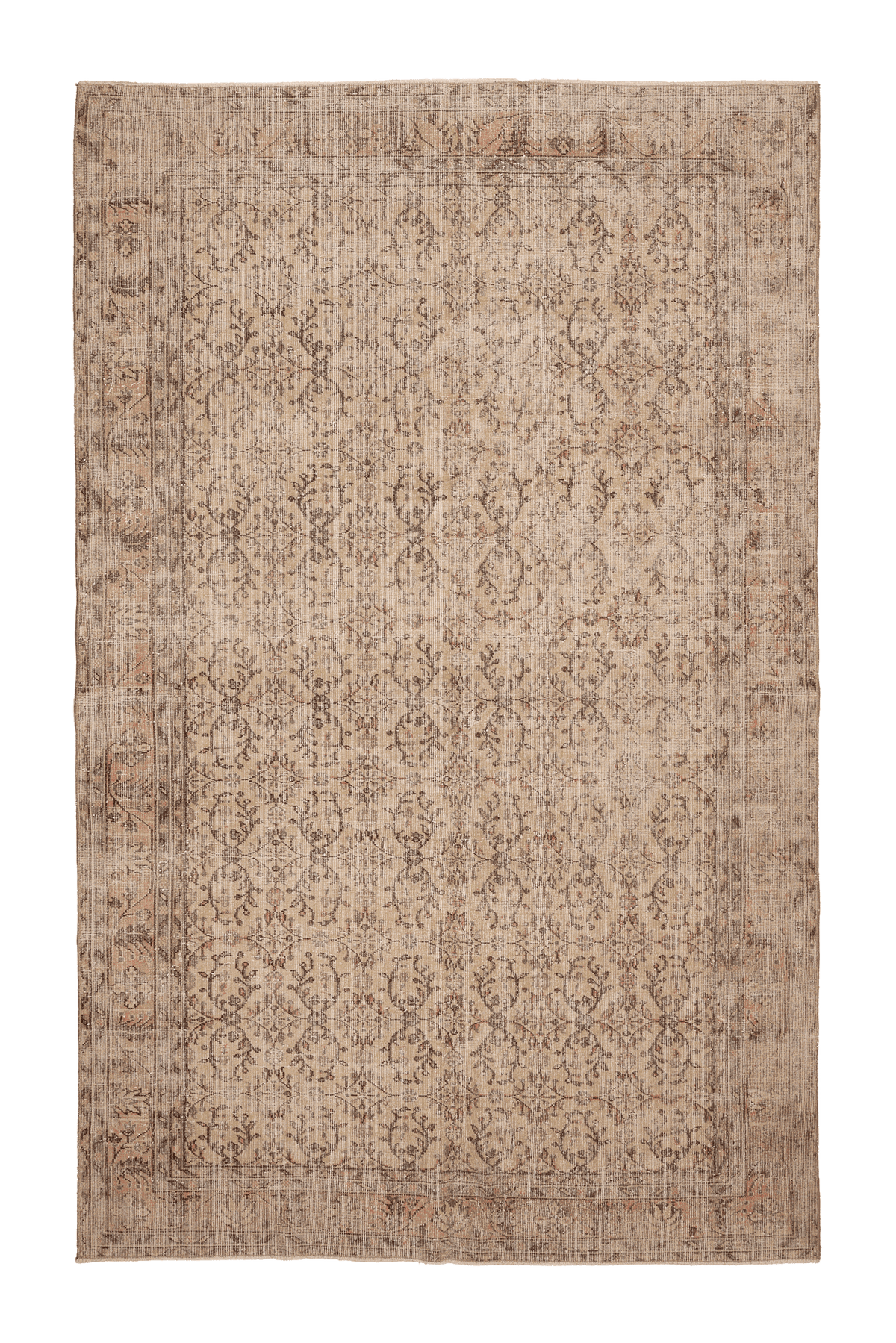 Vintage Isparta Turkish Area Rug 6x10 ft — Beige & Brown Floral
