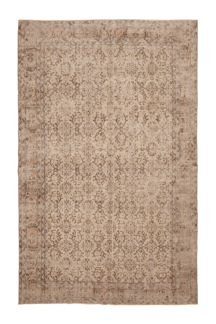 Vintage Isparta Turkish Area Rug 6x10 ft — Beige & Brown Floral