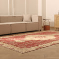 Vintage Isparta Turkish Area Rug 6x11 ft — Red & Beige Floral