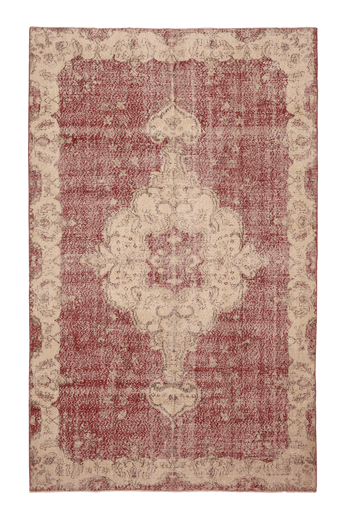 Vintage Isparta Turkish Area Rug 6x11 ft — Red & Beige Floral