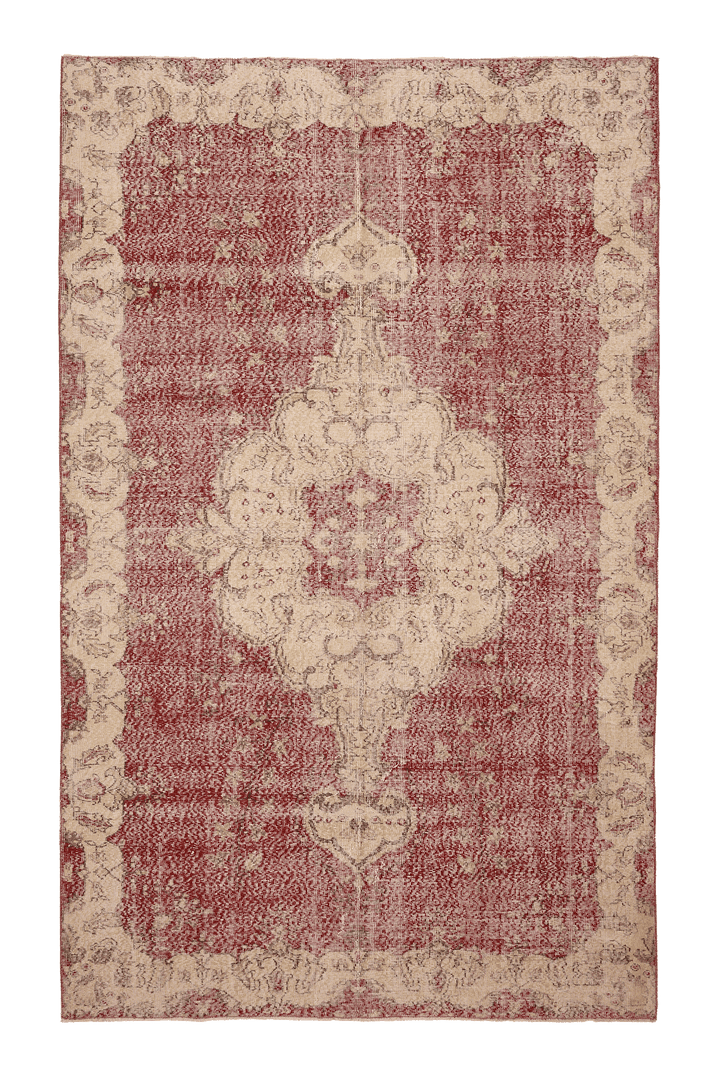 Vintage Isparta Turkish Area Rug 6x11 ft — Red & Beige Floral