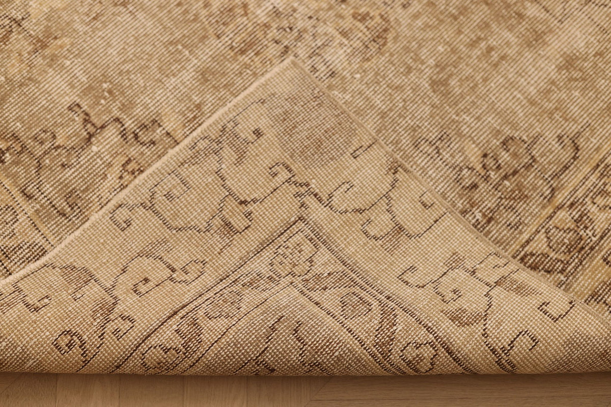 Vintage Isparta Turkish Area Rug 7x10 ft — Beige & Brown Floral