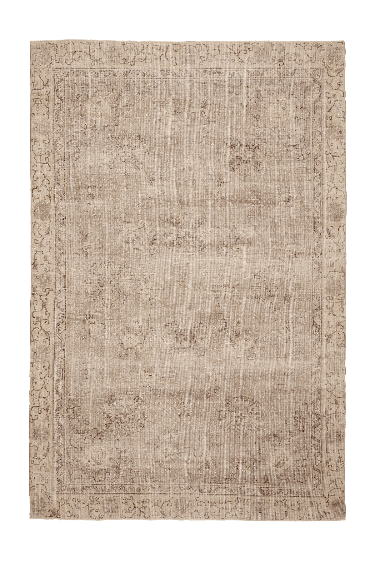 Vintage Isparta Turkish Area Rug 7x10 ft — Beige & Brown Floral