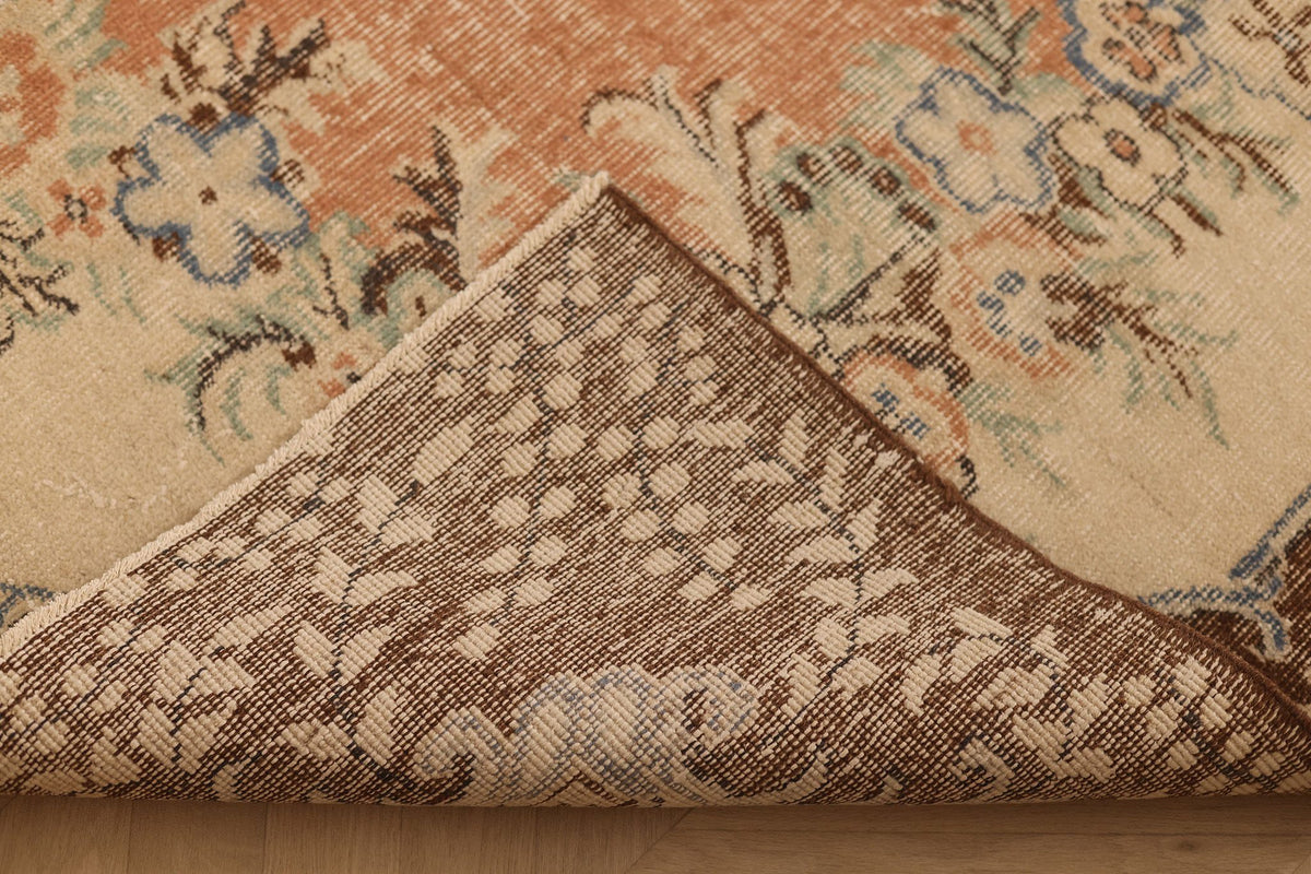 Vintage Isparta Turkish Area Rug 6x9 ft — Brown & Beige Floral