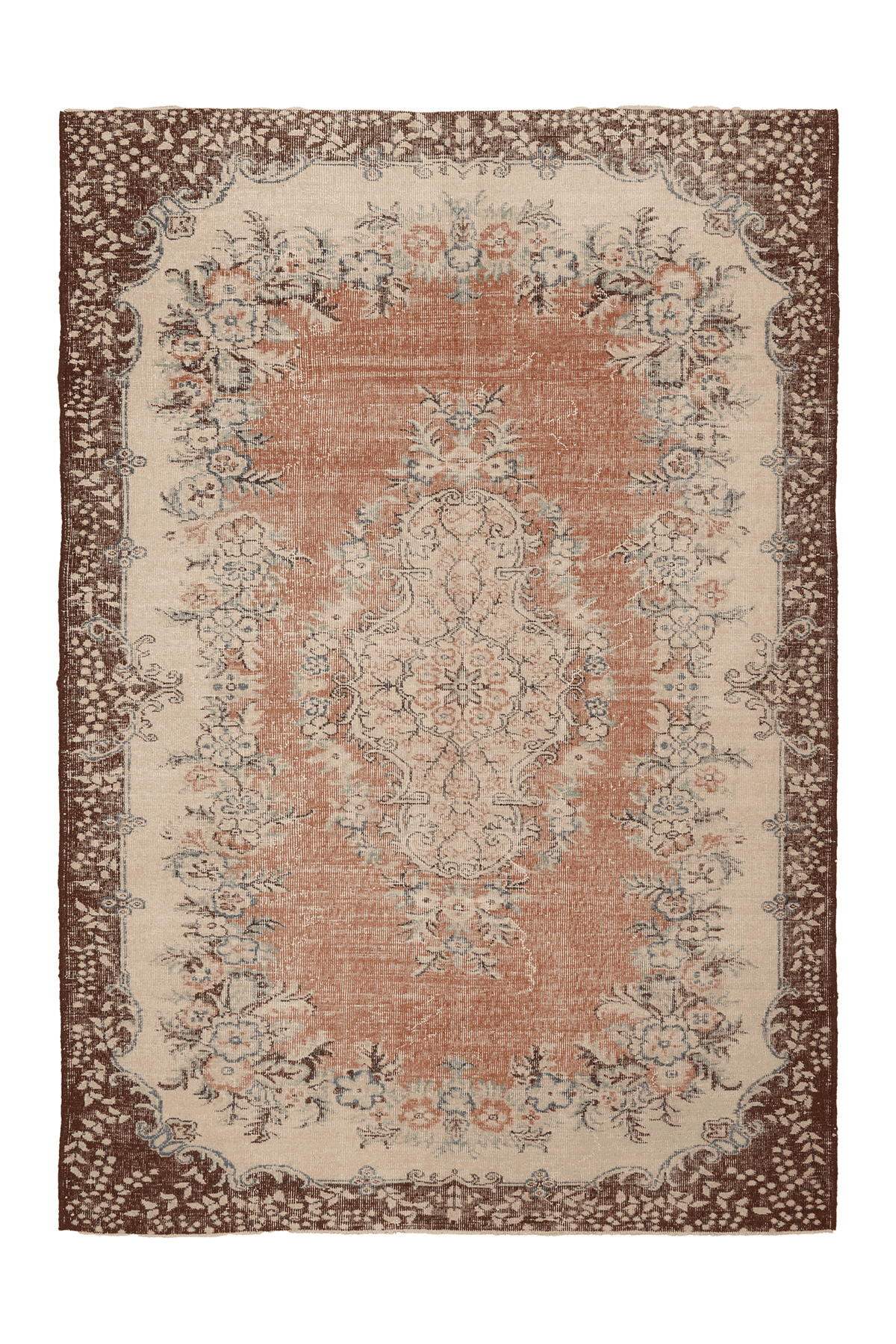 Vintage Isparta Turkish Area Rug 6x9 ft — Brown & Beige Floral