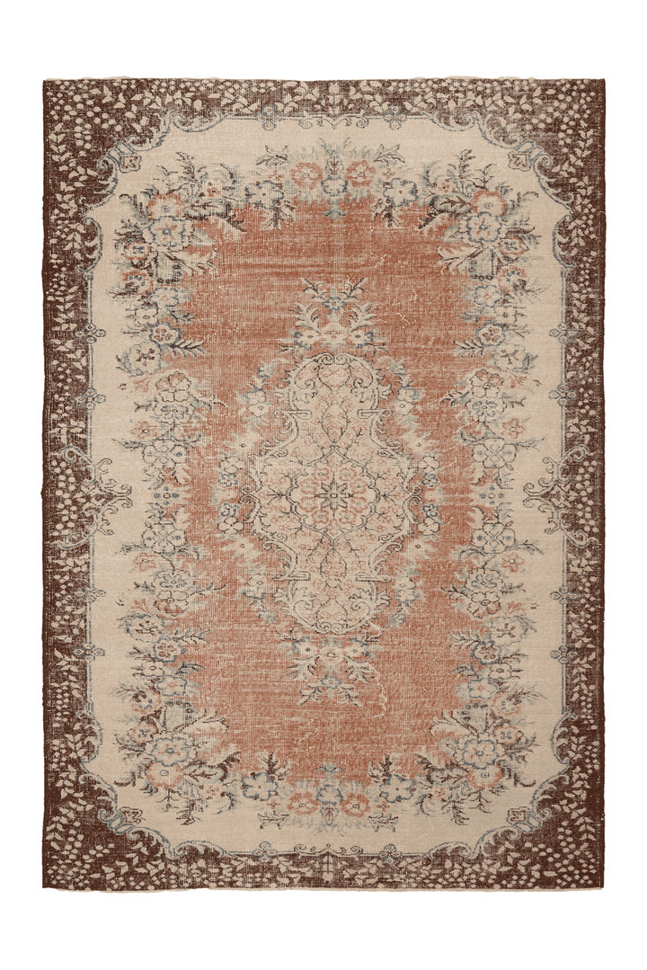 Vintage Isparta Turkish Area Rug 6x9 ft — Brown & Beige Floral