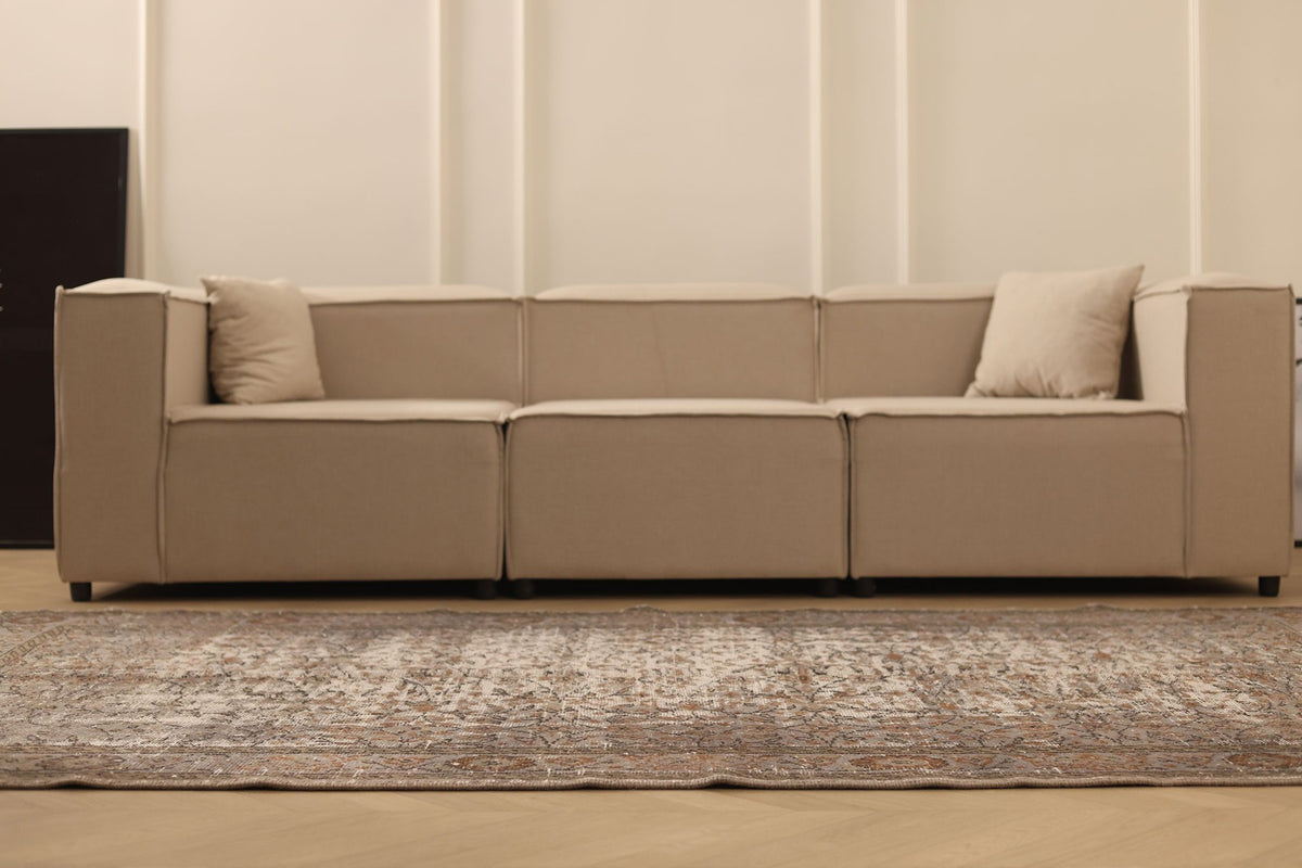 Vintage Manisa Turkish Area Rug 5x9 ft — Beige & Brown Distressed (No. 40631)