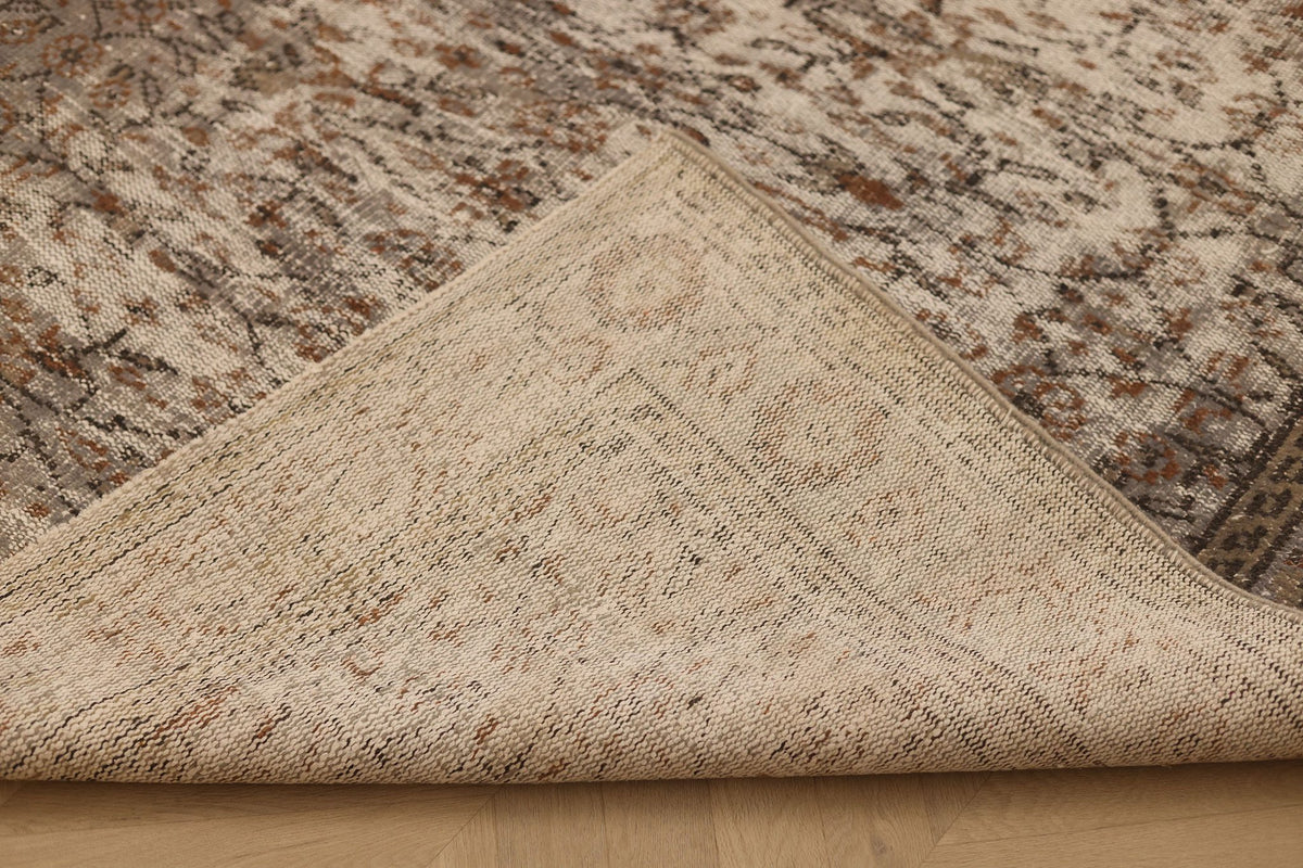 Vintage Manisa Turkish Area Rug 5x9 ft — Beige & Brown Distressed (No. 40631)