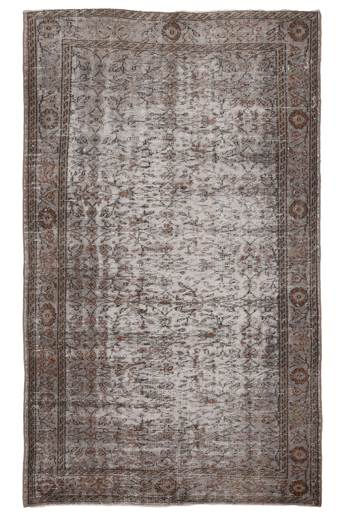 Vintage Manisa Turkish Area Rug 5x9 ft — Beige & Brown Distressed (No. 40631)