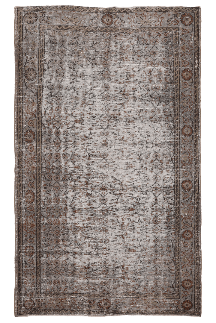 Vintage Manisa Turkish Area Rug 5x9 ft — Beige & Brown Distressed (No. 40631)