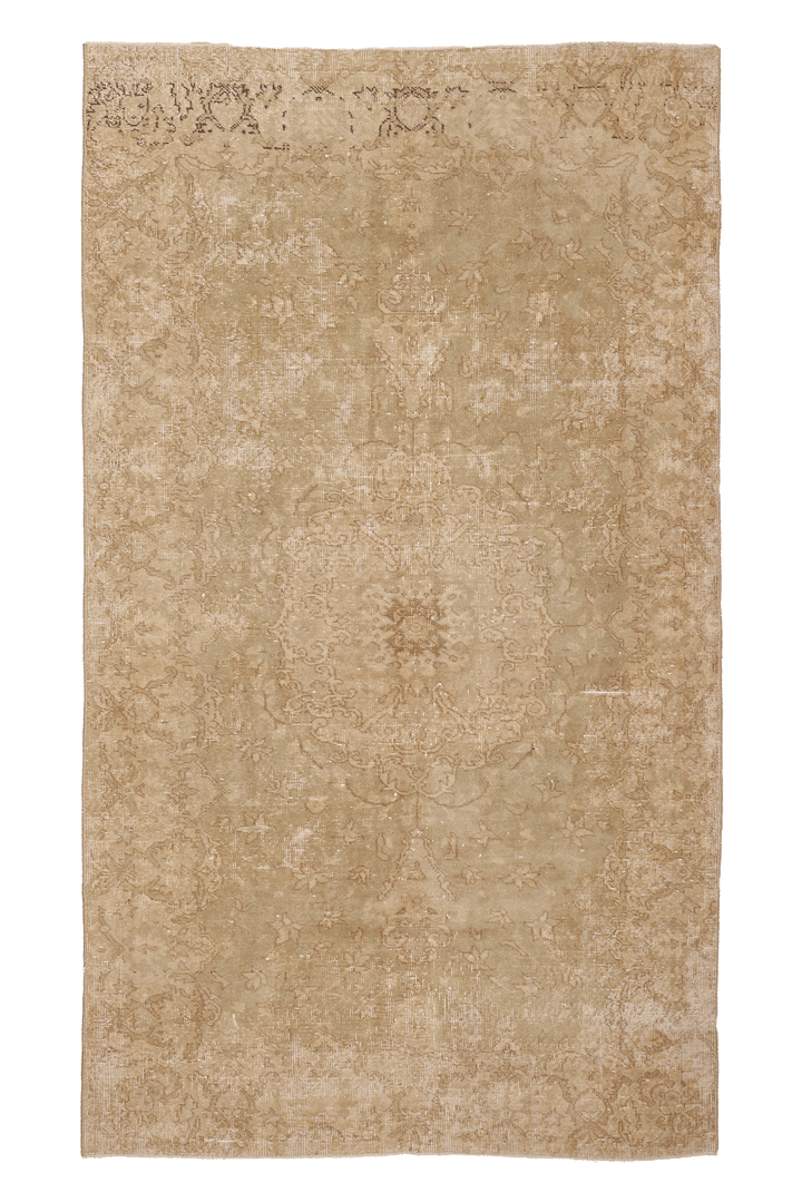 Vintage Isparta Turkish Area Rug 5x8 ft — Beige & Brown Floral (No. 40632)