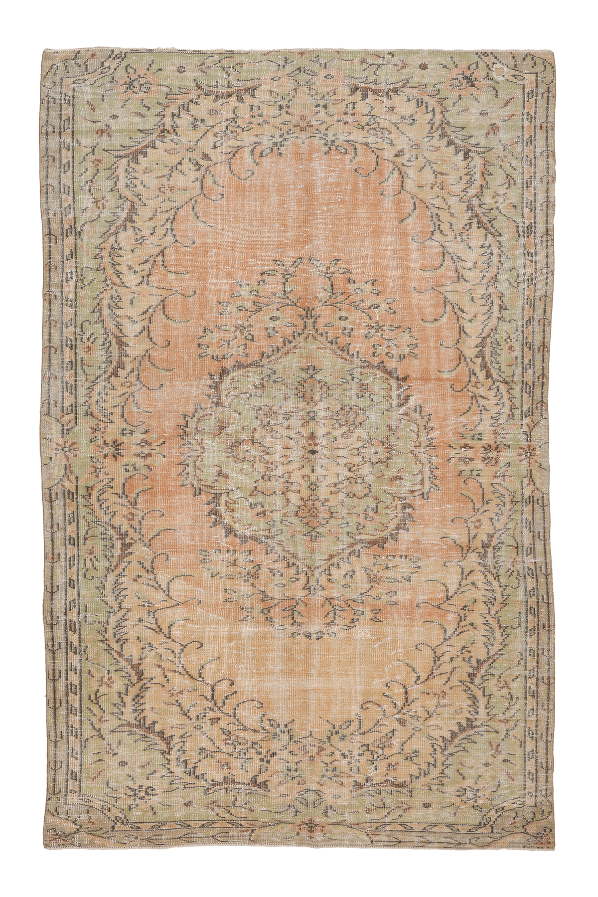 Vintage Manisa Turkish Area Rug 5x9 ft — Orange & Green Floral