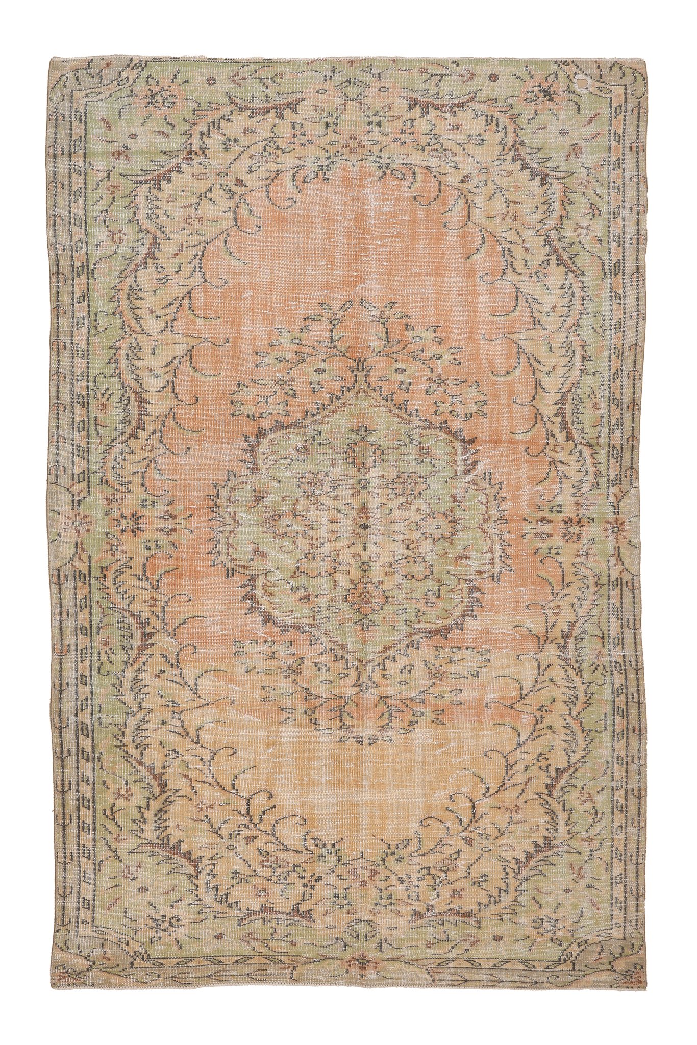 Vintage Manisa Turkish Area Rug 5x9 ft — Orange & Green Floral