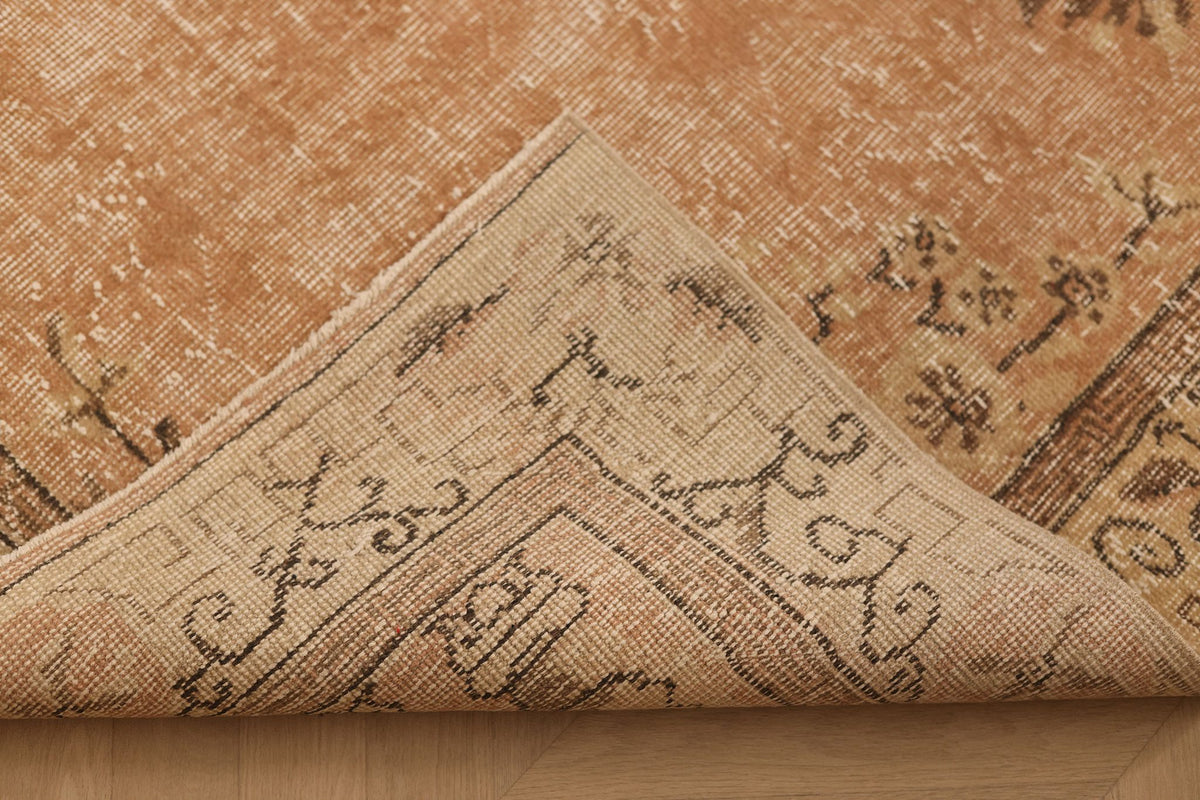 Vintage Isparta Turkish Area Rug 6x9 ft — Orange & Beige Floral