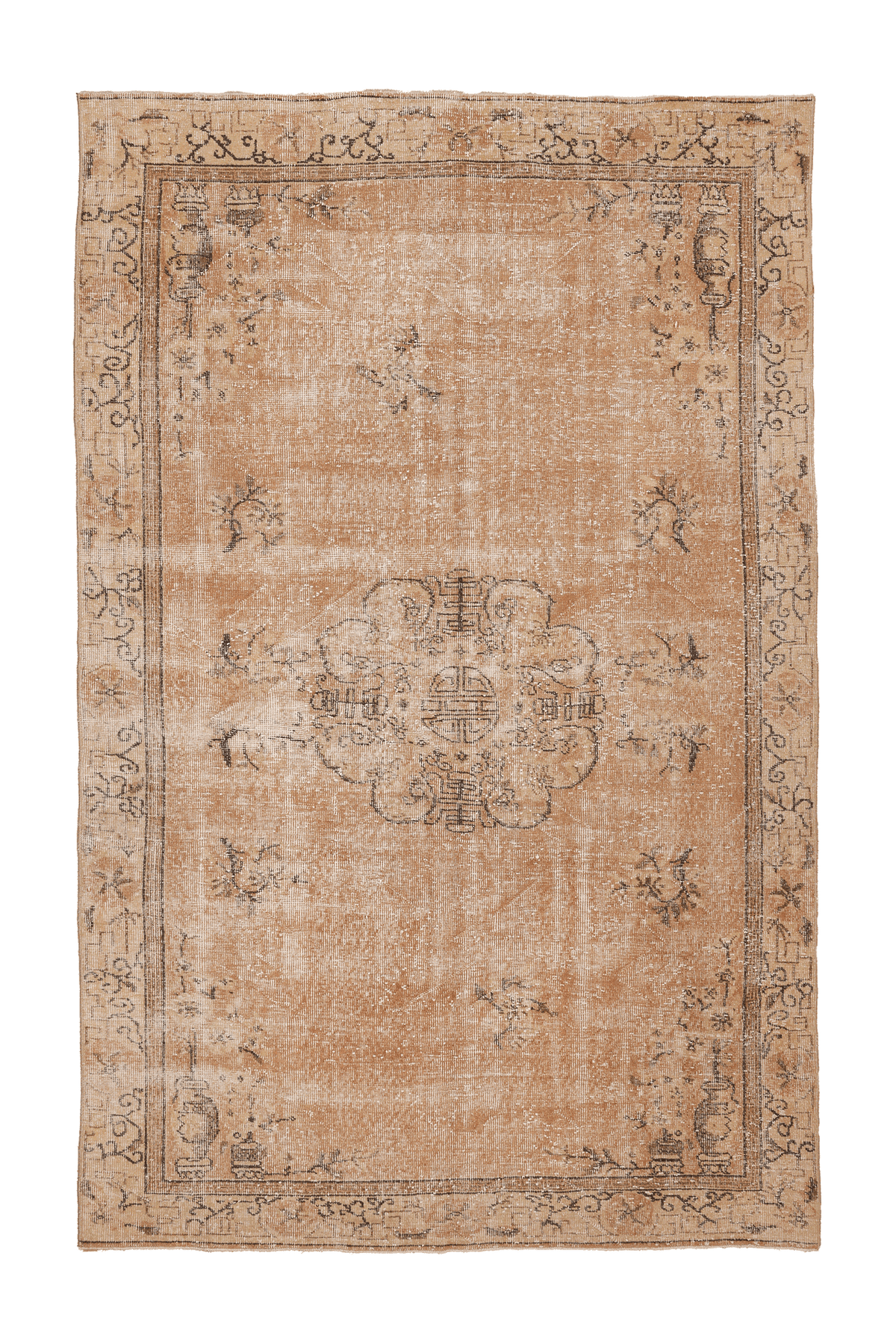 Vintage Isparta Turkish Area Rug 6x9 ft — Orange & Beige Floral