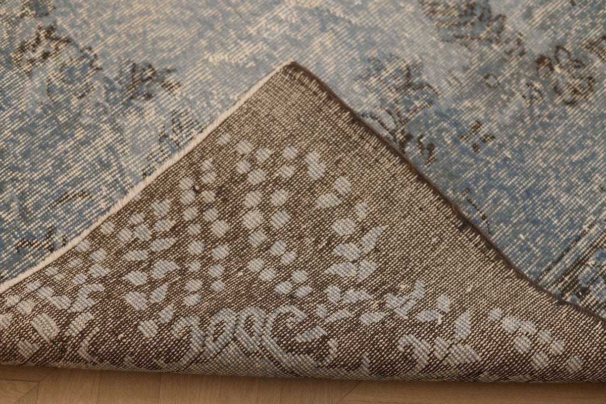 Vintage Isparta Turkish Area Rug 6x10 ft — Blue & Gray Overdyed
