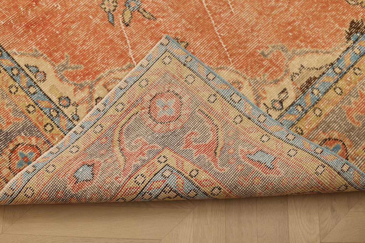 Vintage Isparta Turkish Area Rug 6x9 ft — Beige & Brown Floral (No. 40645)