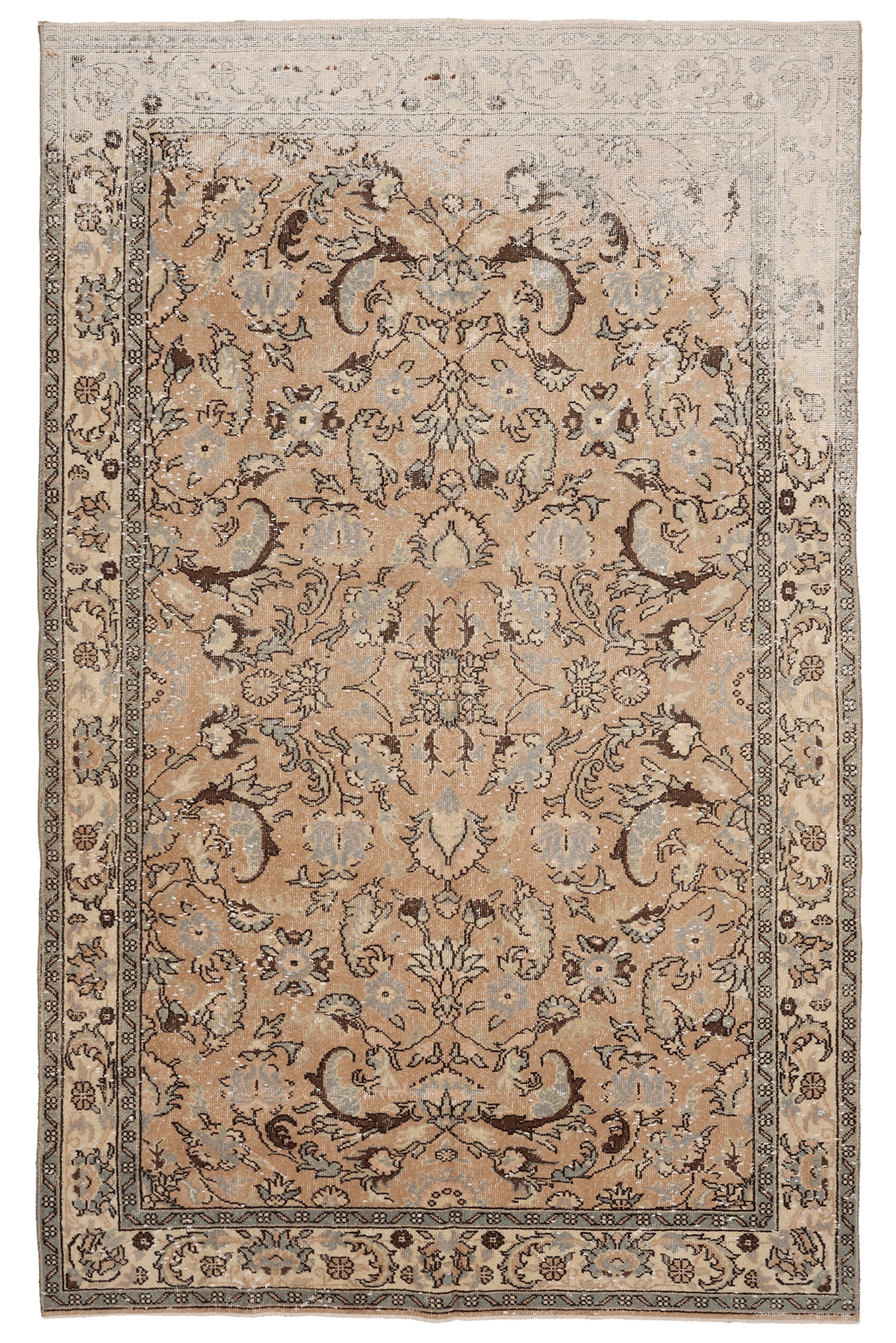 Vintage Isparta Turkish Area Rug 5x9 ft — Orange & Beige Floral (No. 40647)