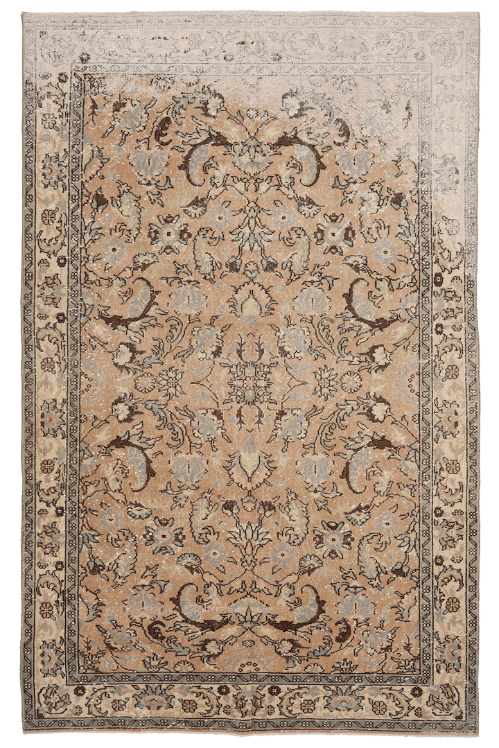 Vintage Isparta Turkish Area Rug 5x9 ft — Orange & Beige Floral (No. 40647)