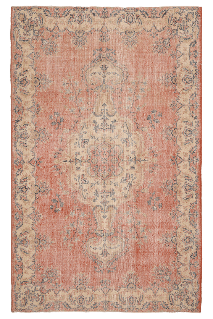 Vintage Isparta Turkish Area Rug 5x9 ft — Green & Beige Floral (No. 40651)