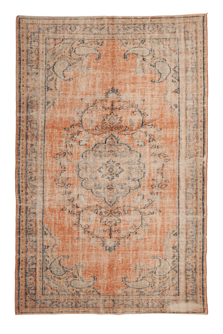 Vintage Manisa Turkish Area Rug 5x9 ft — Orange Floral (No. 40656)