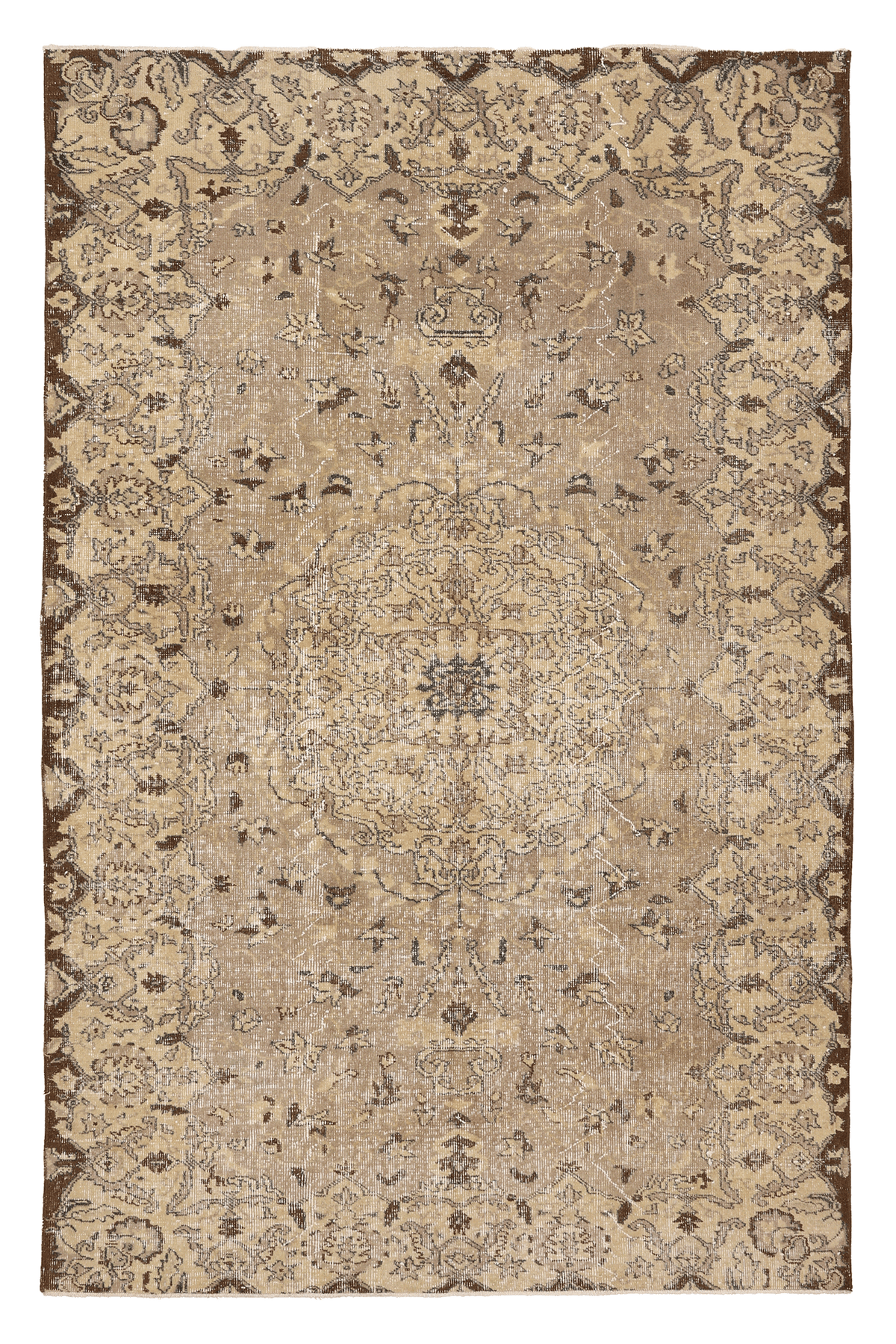 Vintage Isparta Turkish Area Rug 5x8 ft — Brown & Beige Floral (No. 40658)